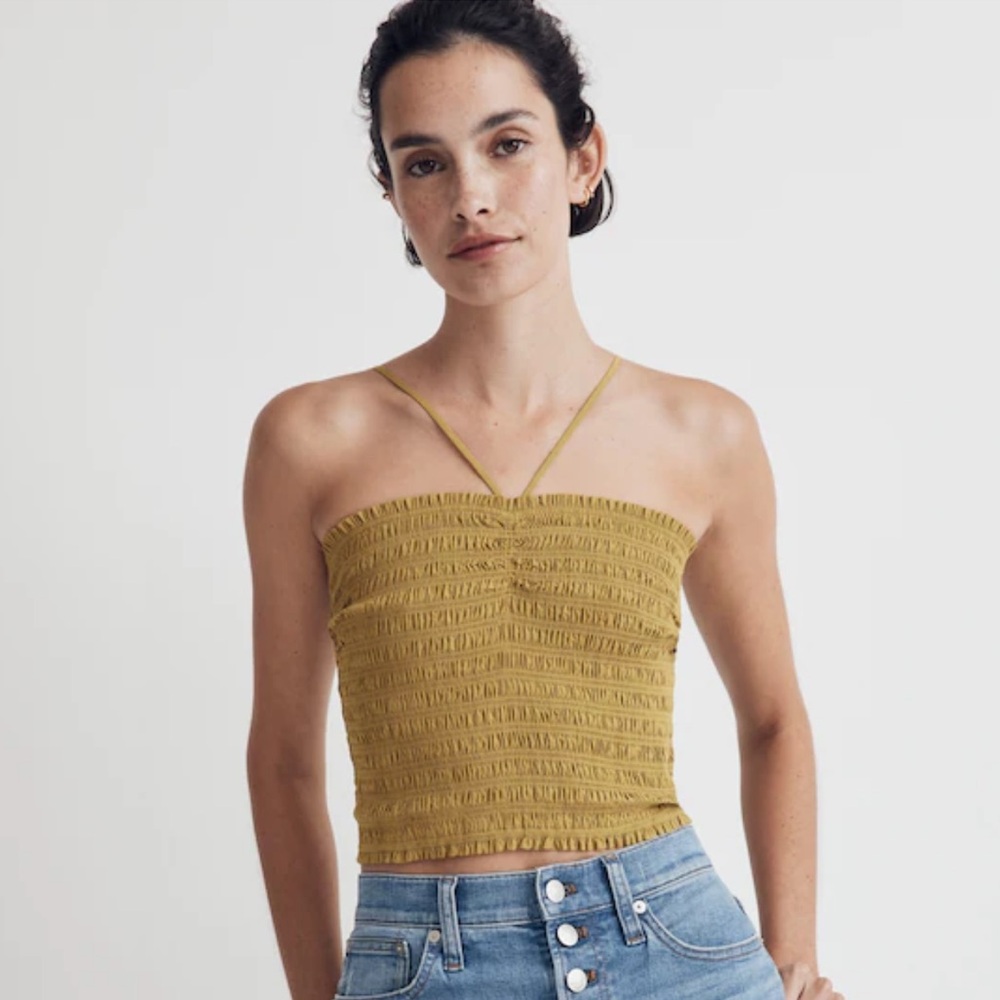 Madewell Poplin Smocked Halter Crop Top